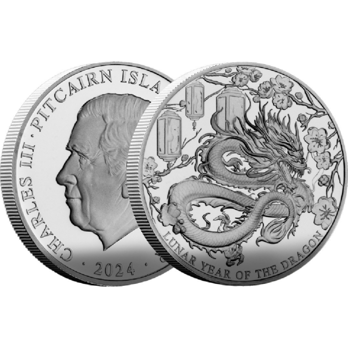 Moneta in argento 1$ Isole Pitcairn 2024 – Anno del Drago - immagine 1