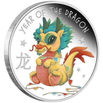 Цветная серебряная монета 0.5$ Тувалу 2024 – Год дракона