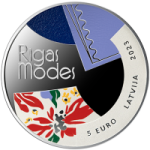 Цветная серебряная монета 5 евро Латвия 2023 – Рижская Мода — изображение 2