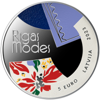 Цветная серебряная монета 5 евро Латвия 2023 – Рижская Мода — изображение 2