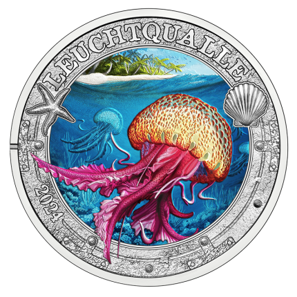 Colored 3 euro coin Austria 2024 – Luminous Marine Life “Mauve Stinger”