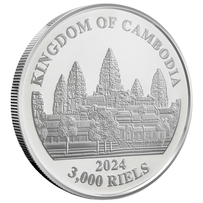 Cеребряная монета 3000 риелей Камбоджа 2024 – Потерянные тигры Камбоджи — изображение 2