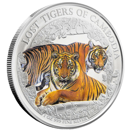 Colored silver coin 3000 riel Cambodia 2024 – Lost Tigers of Cambodia
