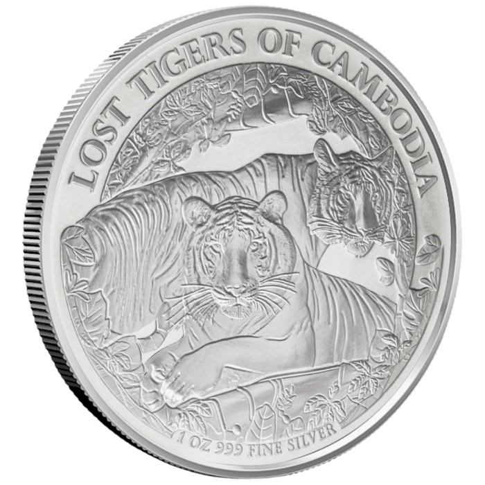 Cеребряная монета 3000 риелей Камбоджа 2024 – Потерянные тигры Камбоджи — изображение 1