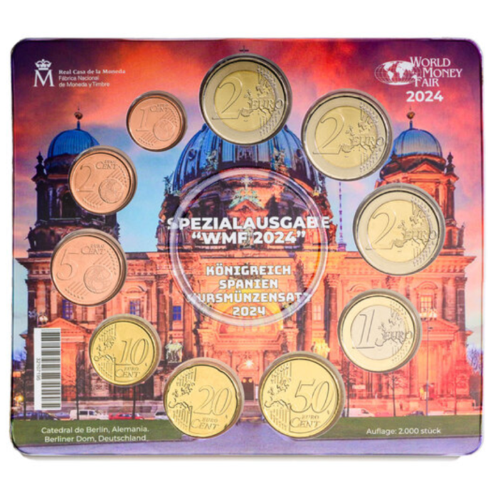 Банковский набор евро монет Испания 2024 BU + 2 юбилейные монеты (World Money Fair 2024) — изображение 2