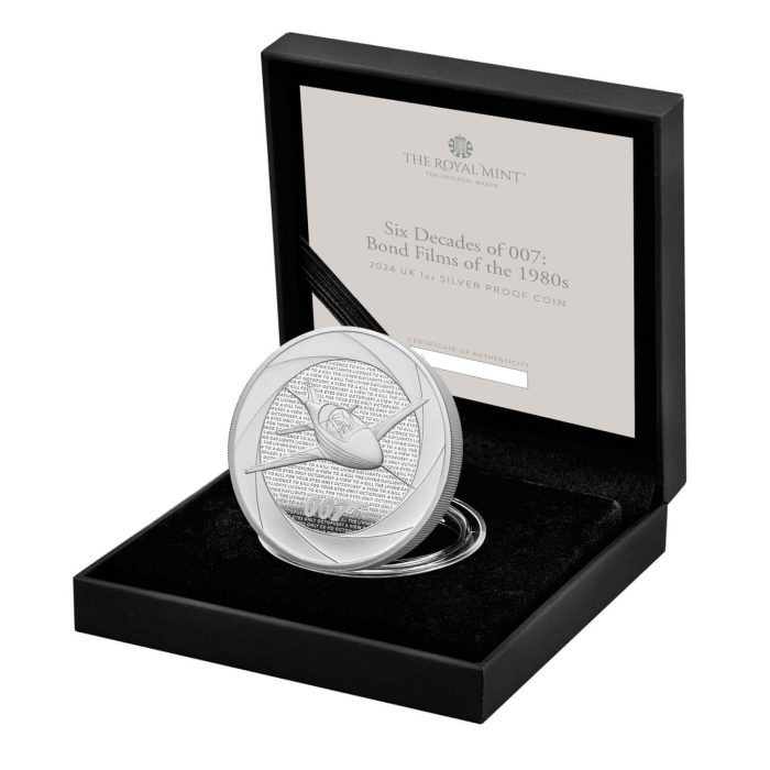 Moneda de Plata de 2 Libras Reino Unido 2024 – Seis Décadas de 007: Películas Bond de los Años 80 Proof - Imagen 1