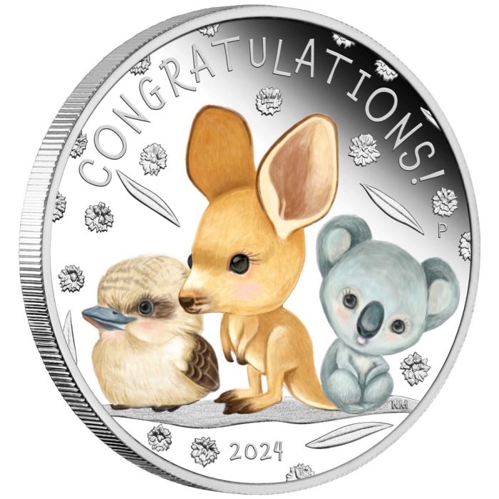 Moneda de plata coloreada $0.50 Australia 2024 – Recién Nacido - Imagen 1