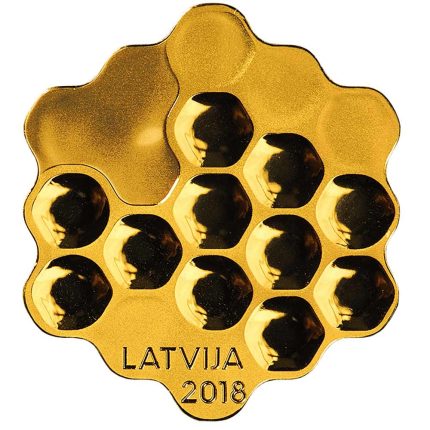 Позолоченная серебряная монета 5 евро Латвия 2018 — Медовая монета