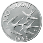 Серебряная монета 100 крон Эстония 1992 — Денежная реформа