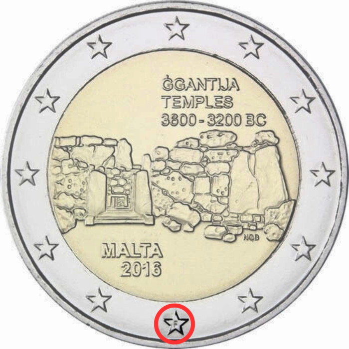 2 eurot Malta 2016 – Ggantija templid (F-star mintmark) - Image 1