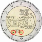 2 евро Мальта 2016 - Храмы Джгантии (Monnaie de Paris mintmark)