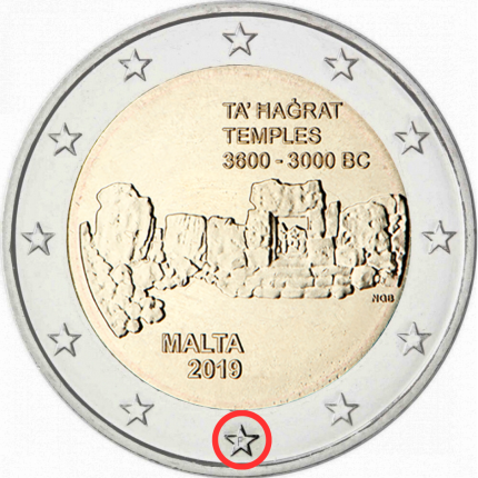 2 eurot Malta 2019 – Ta Hagrati tempel (F-star mintmark)