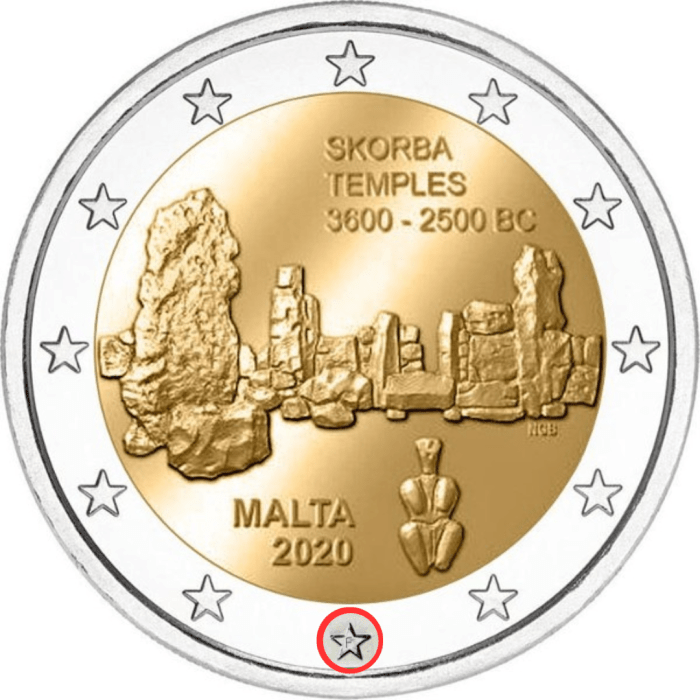Malta2020skorbafstar (1) 2 euro Malta 2020 – Templi di Scorba (F-star mintmark) - immagine 1