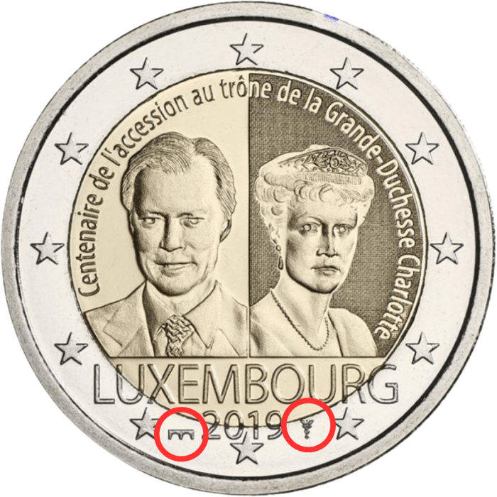 2 euron Luxemburg 2019 – 100 vuotta herttuatar Charlotten valtaistuimelle liittymisestä (Bridge mintmark) - Image 1