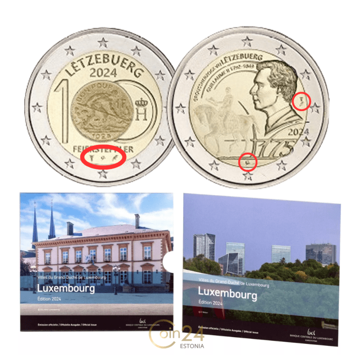 Paio di serie bancarie di monete euro Lussemburgo 2024 + due monete da 2 euro commemorative - immagine 1