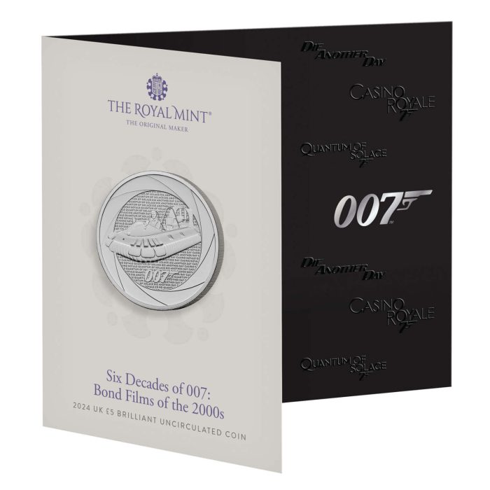 uk24b0bu---2024-bond-films-of-the-00s-uk-gbp5-brilliant-uncirculated-coin-pack-front-closed-1500x1500-f3a2c67 5 pounds UK 2024 – Six decades of 007: the Bond films of the 2000s - Image 1