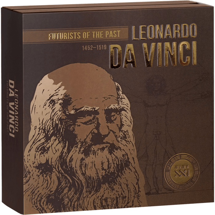 Moneda de plata colorada y dorada 2000 francos Camerún 2024 – Futuristas del pasado: Leonardo da Vinci - Imagen 6