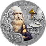 Colored gilded silver coin 2000 Francs Cameroon 2024 - Futurists of the Past: Leonardo da Vinci