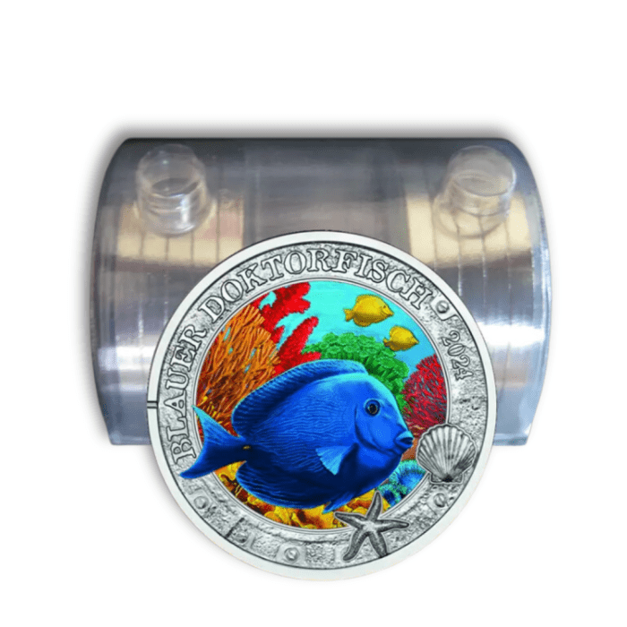 Roll colored 3 euro coin Austria 2024 – Luminous Marine Life “Doctorfish” - Image 1