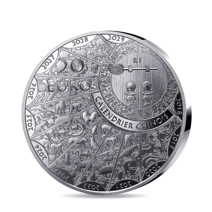 Moneda de plata €20 Francia 2025 – Año de la Serpiente (alto relieve) - Imagen 2