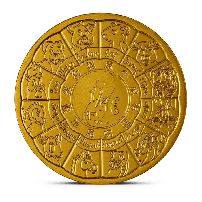 1/4 Euro Francia 2025 Calendario Lunar Chino – Año de la Serpiente - Imagen 2