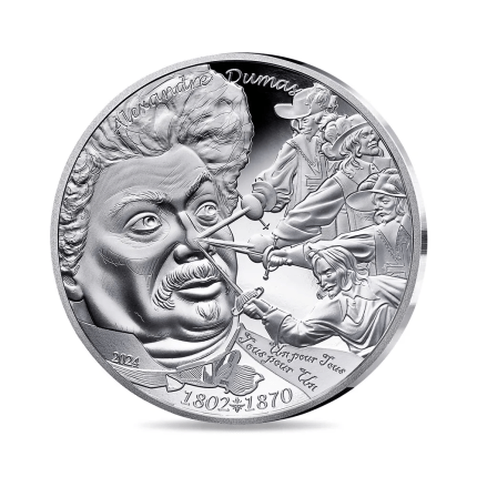 Серебряная монета €10 Франция 2024 — Александр Дюма