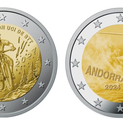 2 евро Андорра 2024 пара монет в карточках - Горный велосипед и горные лыжи