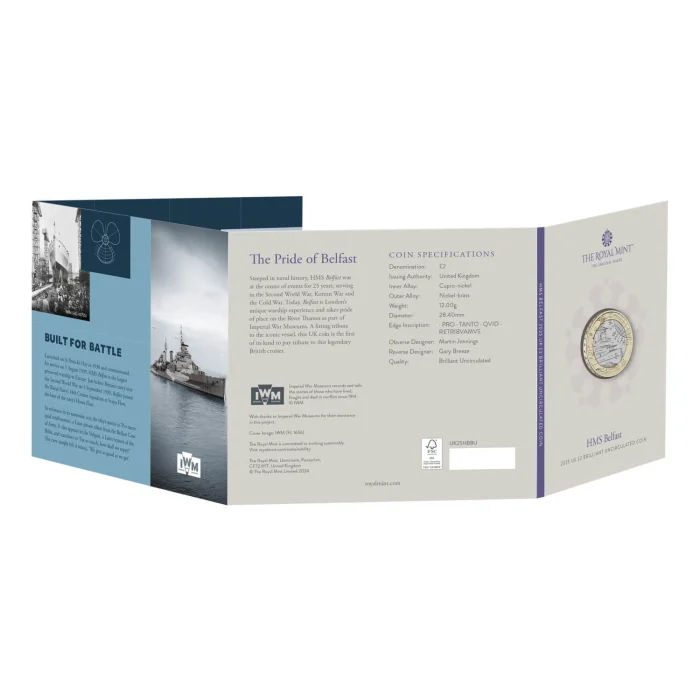 uk25hbbu-iconic-navy-vessels---hms-belfast-2025-gbp2-brilliant-uncirculated-coin-pack-back-1500x1500-f3a2c67 Kolikko £2 Iso-Britannia 2025 - Risteilijä HMS Belfast - Image 5