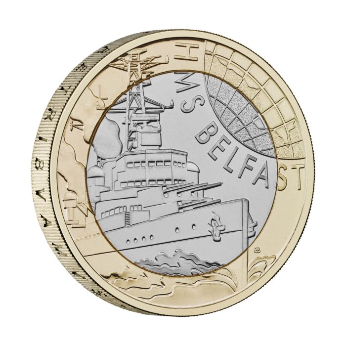uk25hbbu-ticonic-navy-vessels---hms-belfast-2025-gbp2-brilliant-uncirculated-coin-reverse-edge-1500x1500-f3a2c67 Kolikko £2 Iso-Britannia 2025 - Risteilijä HMS Belfast - Image 2