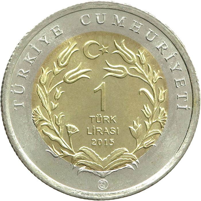 1 лира реверс 2015 1 lira Turchia 2015 - Gatto d'angora turco - immagine 2