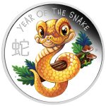 Цветная серебряная монета 0.5$ Тувалу 2025 – Год Змеи