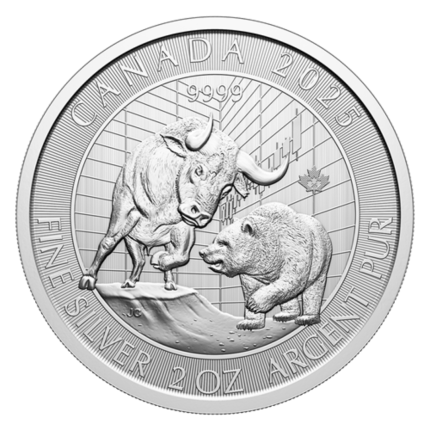 Серебряная монета $10 Канада 2025 — Бык и Медведь 2 oz