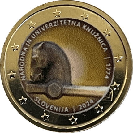 Цветная монета 2 евро Словения 2024 – 250-я годовщина Национальной и университетской библиотеки