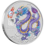 Värviline Hõbemünt $1 Austraalia 2024 - Draakoniaasta 1 oz BU (lilla)