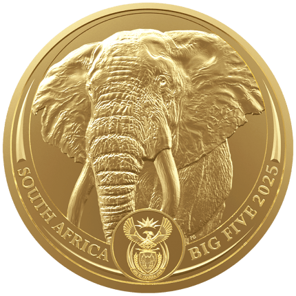 Золотая монета 50 рэндов ЮАР 2025 – Большая Пятерка: Слон 1 oz BU