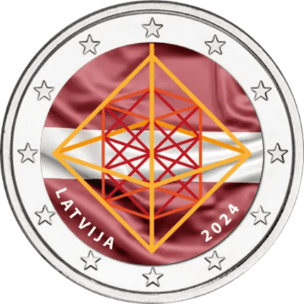 Цветная монета 2 евро Латвия 2024 – Соломенное украшение Puzuris