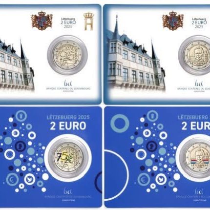 Набор из 4 монетных карт 2 евро Люксембурга 2025 года