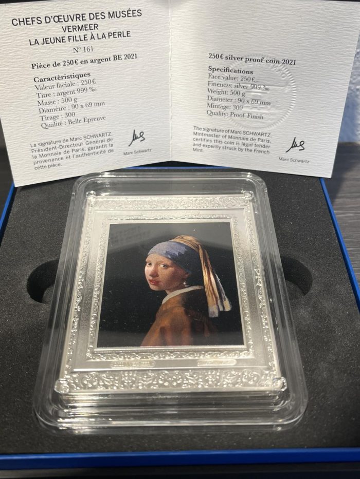 ЭКСКЛЮЗИВ 0.5 кг серебряная монета €250 Франция 2021 – Музейные шедевры: Девушка с жемчужной серёжкой — изображение 4
