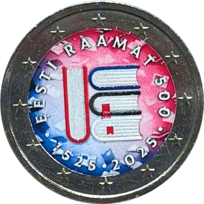 Moneda de 2 euros coloreada Estonia 2025 - 500 años de lengua escrita estonia - Imagen 1