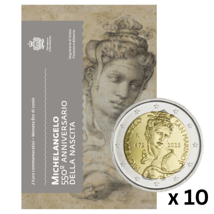 10 монет 2 евро Сан-Марино 2025 – 550 лет со дня рождения Микеланджело