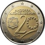 2 euros Andorra 2014 – 20 años en el Consejo de Europa UNC sin tarjeta