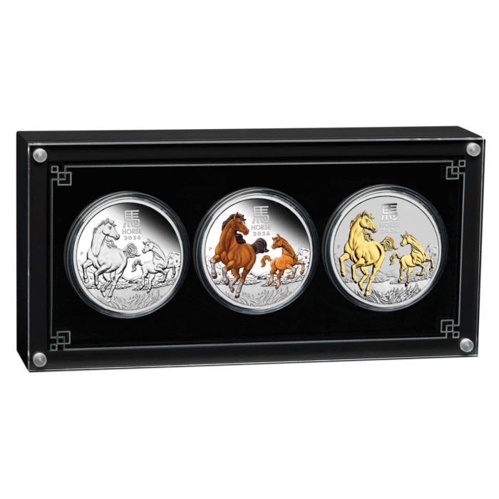 17-2026-lunar-series-iii-yot-horse-1oz-silver-trio-in-case-highres Набор серебряных монет 1 AUD Австралия 2026 — Год Лошади PROOF — изображение 4