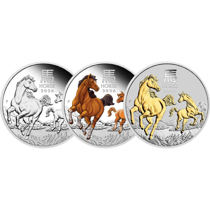 19-2026-lunar-series-iii-yot-horse-1oz-silver-trio-rev-straighton-highres Набор серебряных монет 1 AUD Австралия 2026 — Год Лошади PROOF — изображение 2