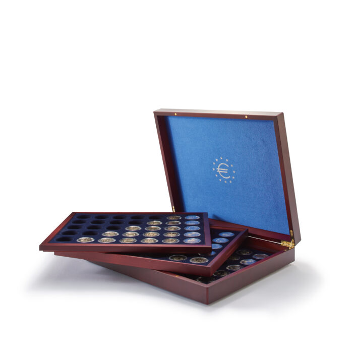 volterra-trio-presentation-case-each-tray-for-35-2-euro-coins-in-capsules Volterra Trio presentation wooden box for storing 2 euro coins in capsules (105 compartments) - Image 1