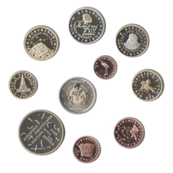 Pankkisarja eurokolikoita Slovenia 2025 BU + 2 euroa + 3 euroa - Image 2