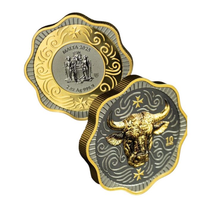 10 euron hopearaha Malta 2025 - Maltan härkä BU, korkeareliefi - Image 1