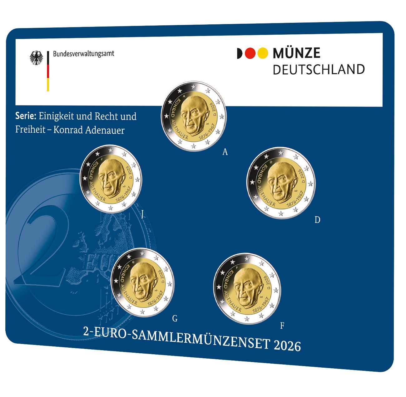 konrbu 2 euro Saksamaa 2026 – Konrad Adenauer (ADFGJ) BU - Image 1