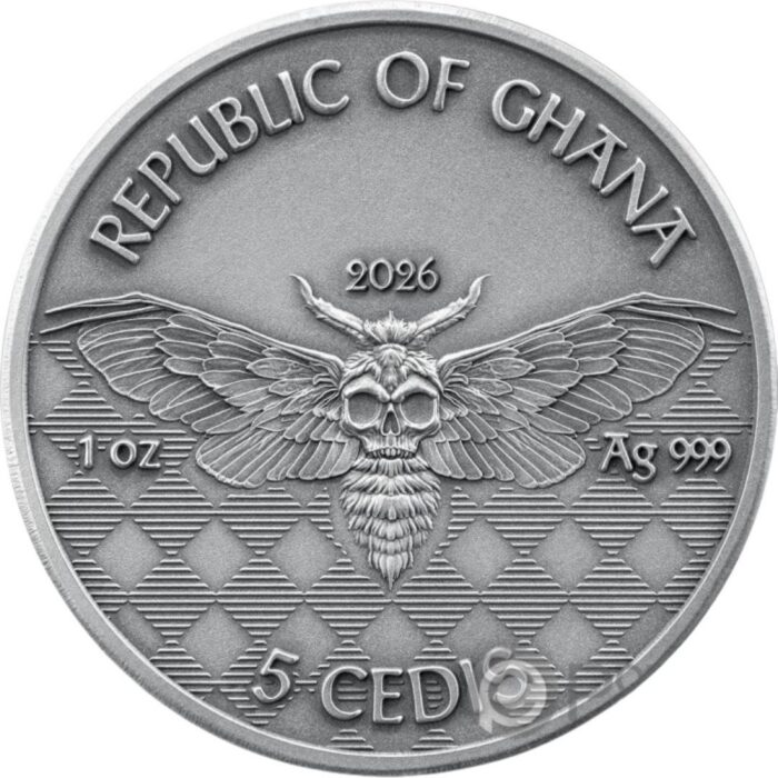 Moneta d'argento 5 Cedi Ghana 1 oz 2026 - Pilota: Memento Mori<br> - immagine 2