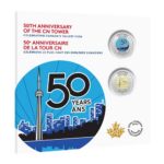 Par de monedas en tarjeta de 2 dólares Canadá 2026 – CN Tower
