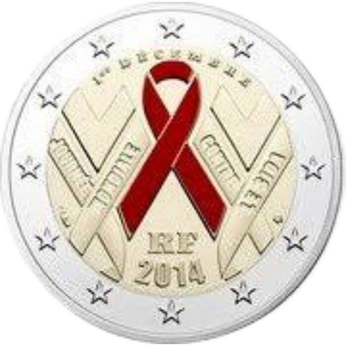 Moneda coloreada de 2 euros Francia 2014 — Día mundial contra el SIDA BU - Imagen 2